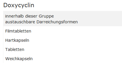 Abb.: DeutschesArztPortal „Austauschbare Darreichungsformen“ gemäß Anlage VII, Teil A der Arzneimittel-Richtlinie